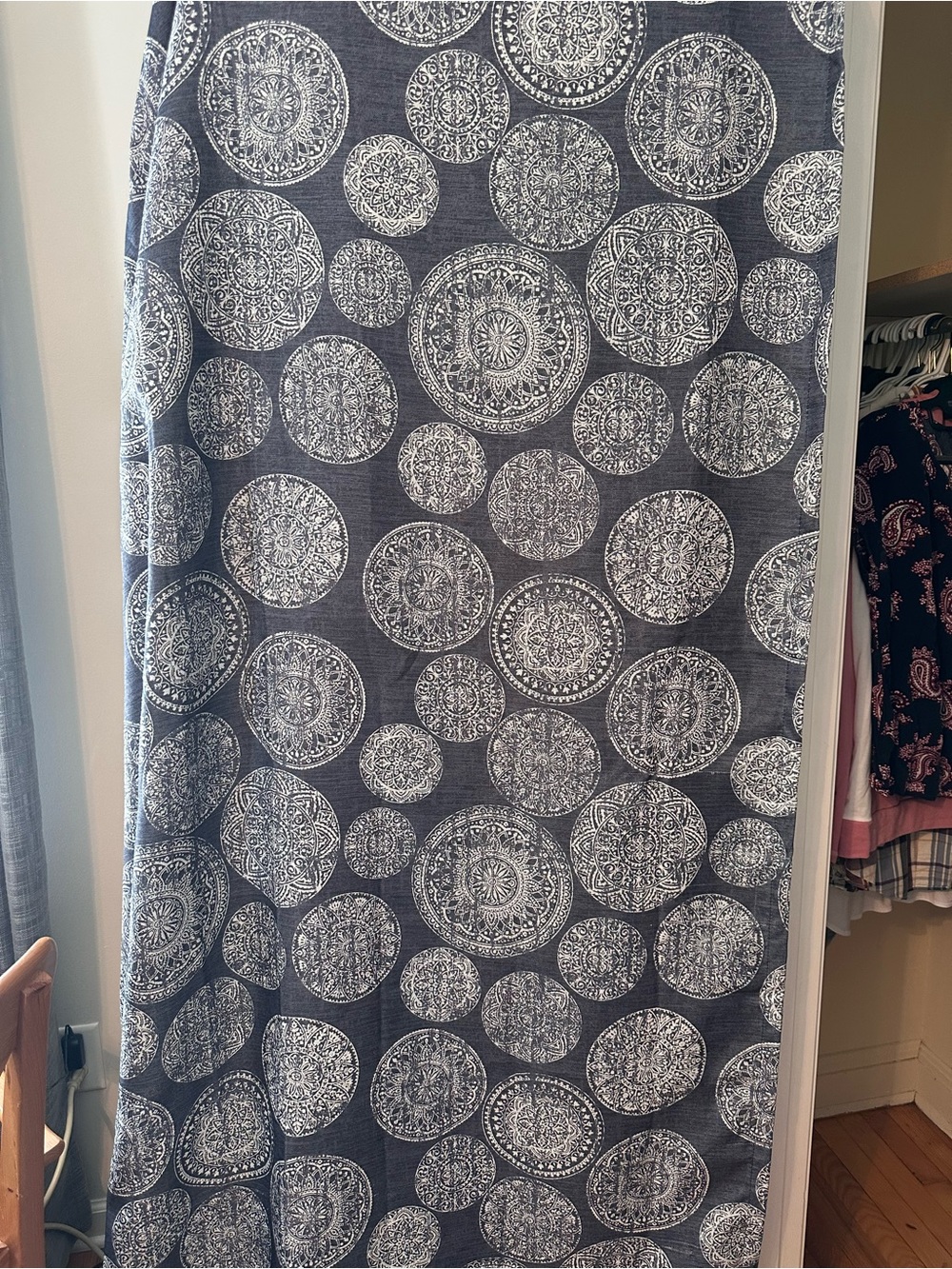 Blue and White Circular Pattern lined, blackout curtains